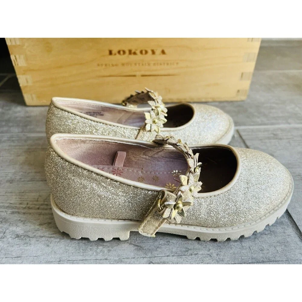 Little Girls Mary Jane Dress Shoes Party Wedding Princess Gold Glitter 11 11c